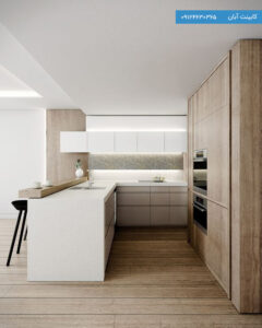 کابینت سفید قهوه ای ، ترکیب رنگی عالی برای آشپزخانه